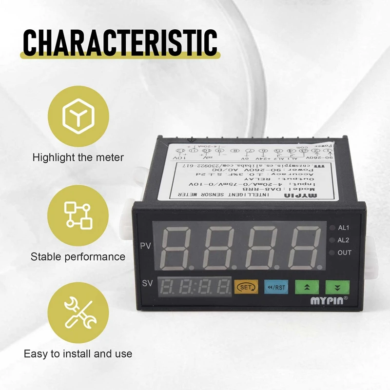 Sensor Module mypin Digital Sensor Meter Multi-Functional ligent Led Display 0-75Mv/4-20Ma/0-10V 2 Relay Alarm Output Da8-Rrb