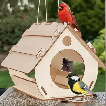 Hanging Wooden Bird Feeder House 1