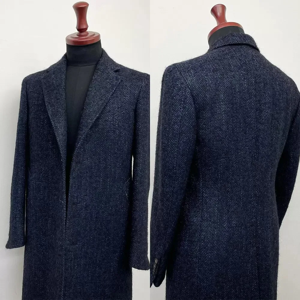 

Herringbone Men Suit Tailor-Made One Piece Blazer Long Coat Men Overcoat One Button Formal Business Causal Party Host Tailored