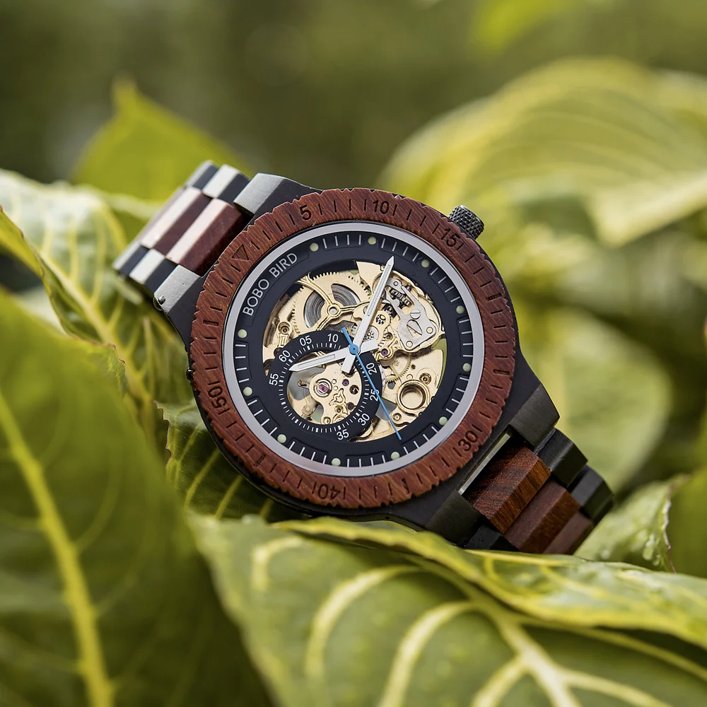 BOBO BIRD Men's Mechanical Watches Self-wind Automatic Skeleton Watches for Men Support Customized