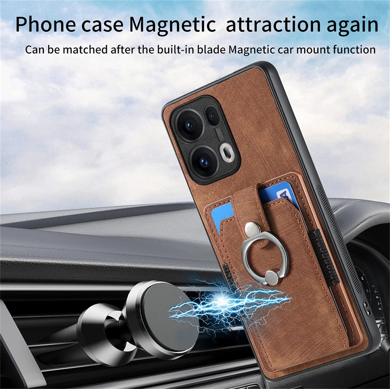 Luxury Leather Magnetic Wallet Case with Ring Stand and Card Slot - Shockproof