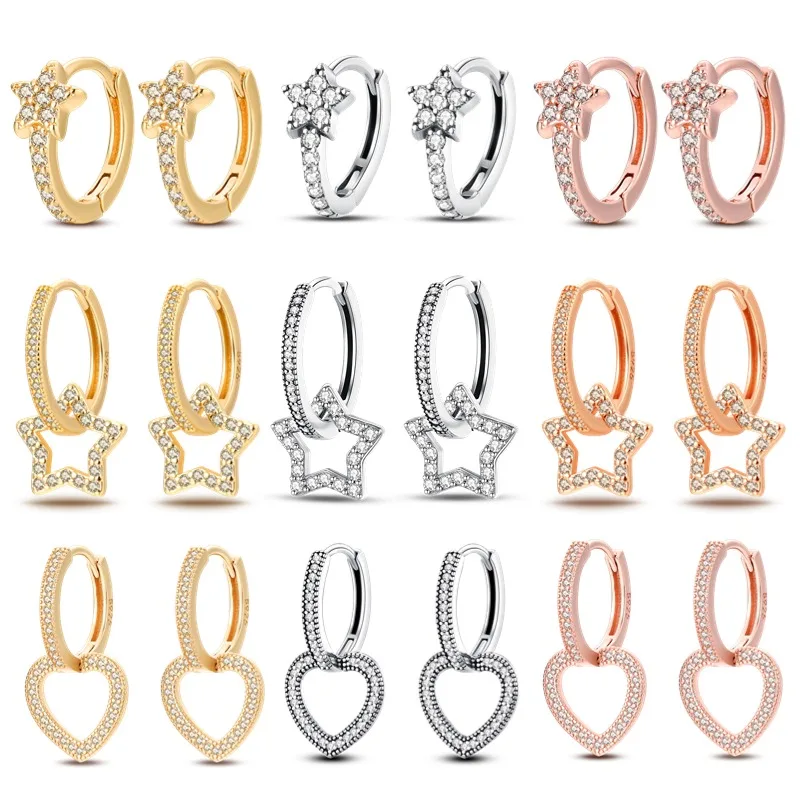 925 Sterling Silver Rose Gold Star Earrings For Women Girl Party Accessories