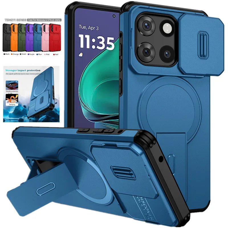 Enhanced Protective Armor Shockproof Case with Magnetic Wireless Charging and Foldable Stand