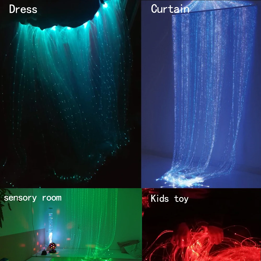 6W RGBW Fiber Optic Curtain Light Kit 200pcs*0.75mm*2M sparkle Flash Point Glow Fiber Optical Cable For Kids Toy Sensory Light