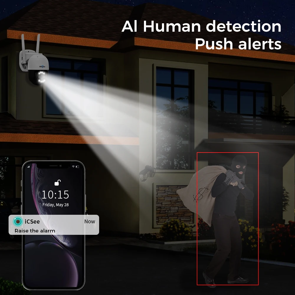 Hiseeu 4MP Dual Lens PTZ Wifi IP Camera 8X Zoom Outdoor HD Full Two-Way Voice Human Detection Video Surveillance Cameras 5V 6