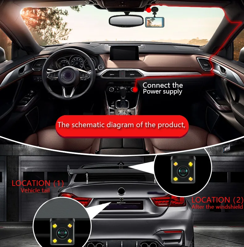 Car Tachograph HD Front and Rear Dual Recording 4 Inch Touch Screen Photography 1080P Driving Monitors Reversing Image 5