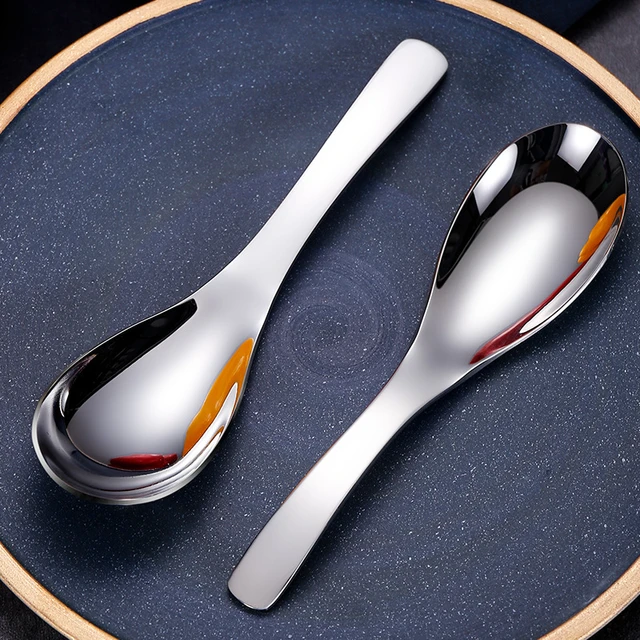 Stainless Steel Spoons Short Handle Soup Spoon Set Large/Small Metal  Kitchen Dinner Spoons for Soup Rice Porridge Tableware - AliExpress