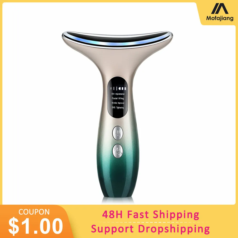 Massaggiatore Viso Collo Ems Doppio Mento Rimuovi V Line Chin Lift Up 3 Colori Led Photon Therapy Devices Pelle Stringere Antirughe