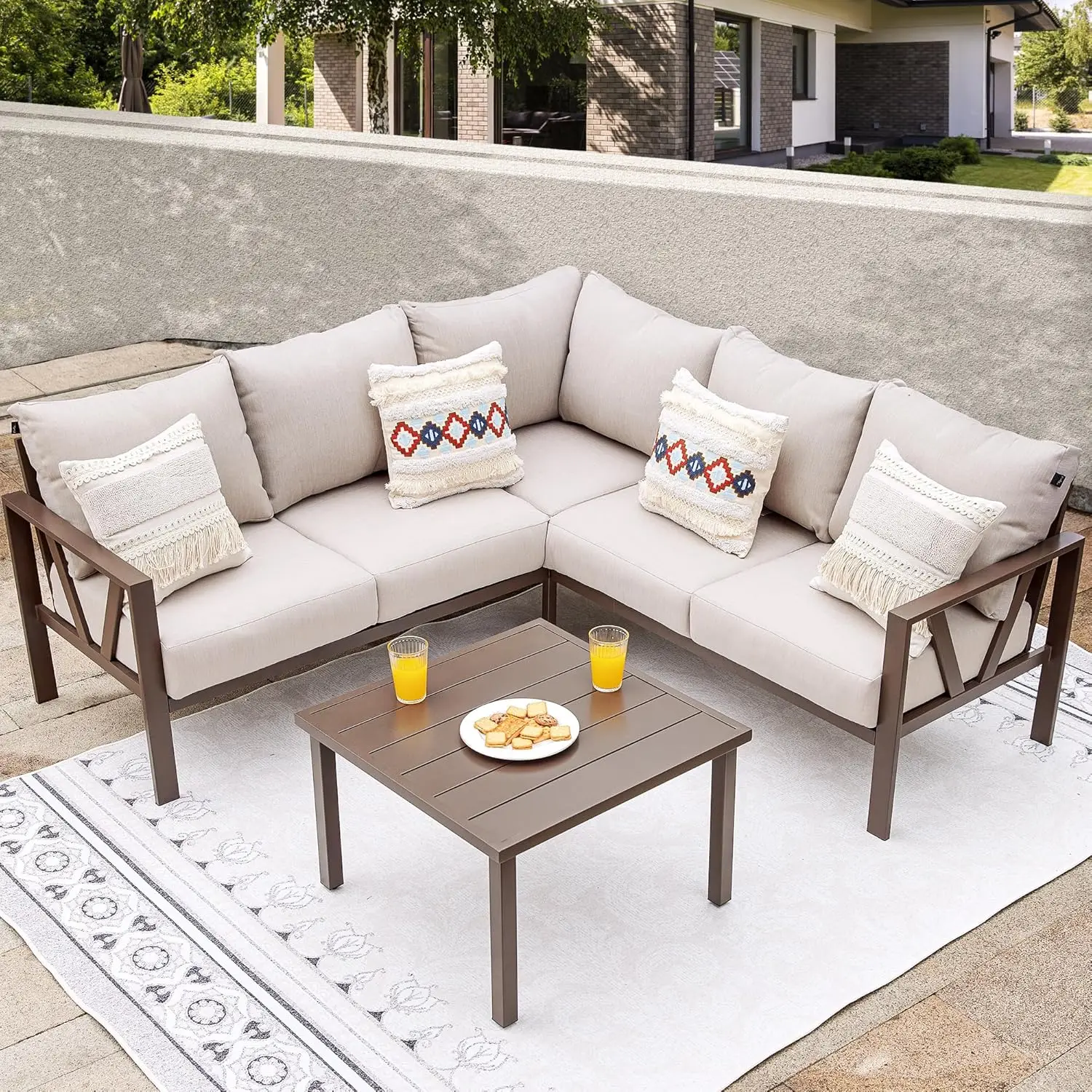 6-Piece L-Shaped Metal Patio Sectional 1
