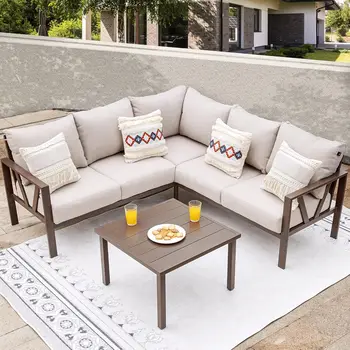 6-Piece L-Shaped Metal Patio Sectional 1