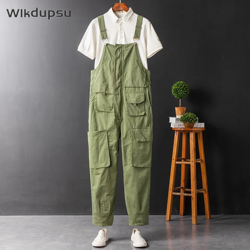 

New Y2K Mens Bib Overalls Jumpsuits High Street Romper Pants Trousers Male Solid Casual Fashion Pockets Design Male Clothing