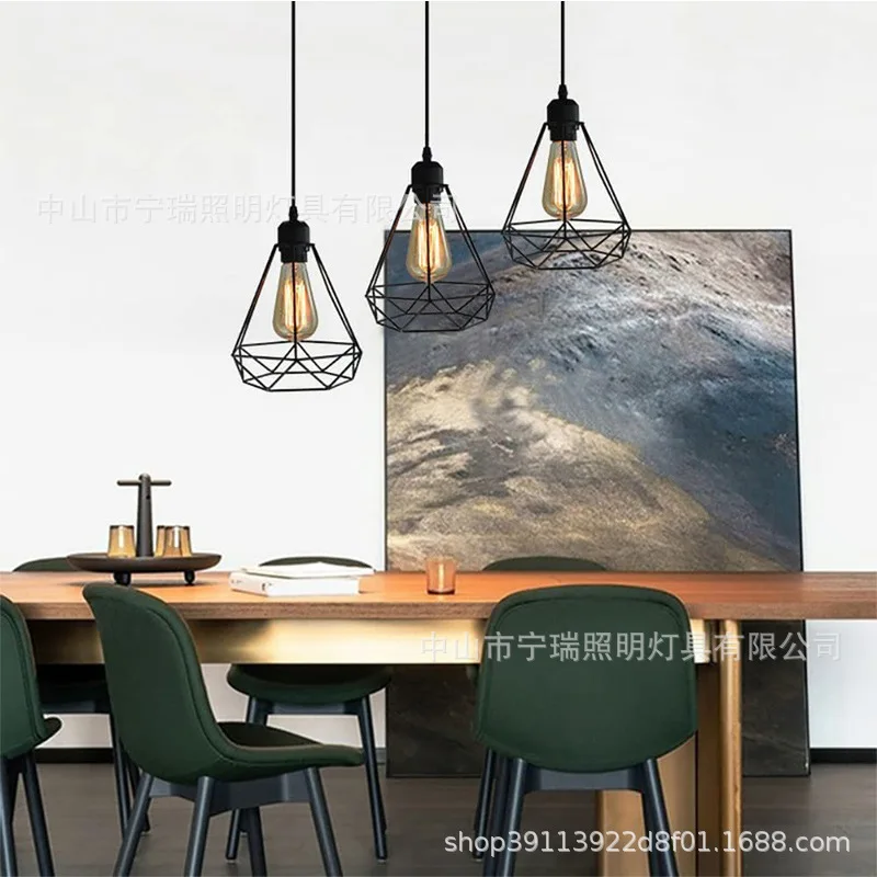 Restaurant chandelier retro iron chandelier led Nordic simple modern personality dining room bar creative diamond lamp 3