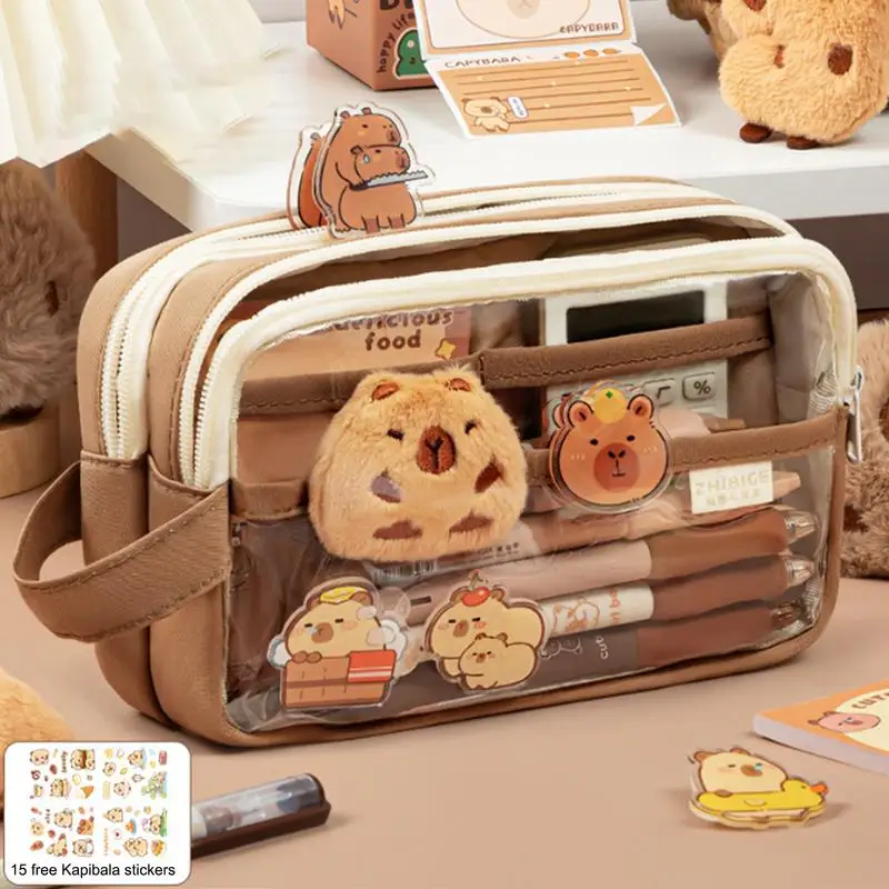 Aesthetic Clear Pencil Pouch pencil cases pen storage bag Capybara Large Capacity Pencil Pouch Large Capacity Multi-layers Pen Case Cute Workplace Stationery