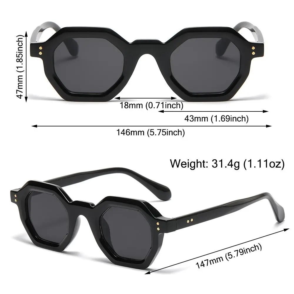 Vintage Polygon Square Women's Sunglasses Fashion Small Hexagon Shades UV400 Rivets Sun Glasses Trending Outdoor Sports Eyewear