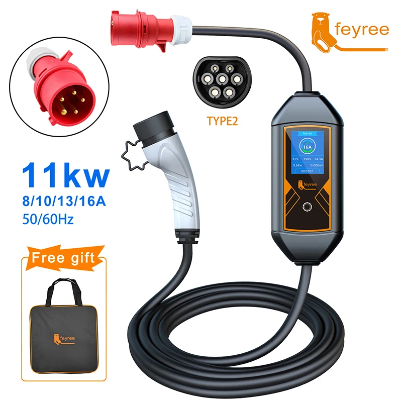 Feyree 11kw 16a Ev Portable Charger Type2 Evse Charging Box Electric