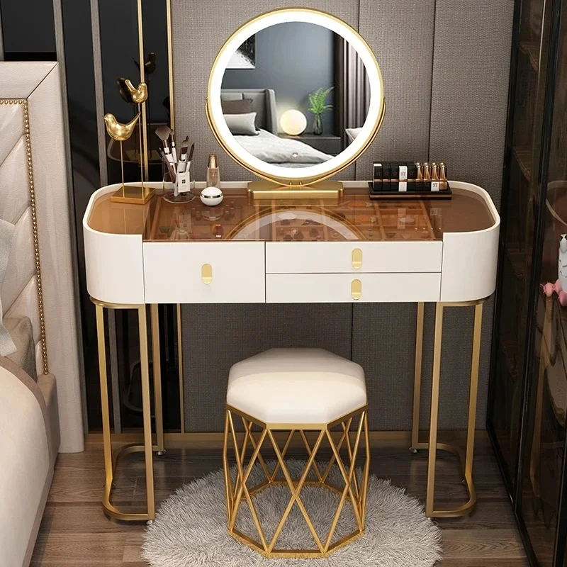 

Beauty Luxury Dressing Table Girl Makeup Stool Round Dressing Table Jewelry Bedroom European Mesa De Maquillaje Trendy Furniture