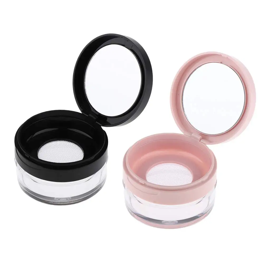 

2Pcs 20g Empty Reusable Plastic Loose Powder Compact Container DIY Makeup Powder Case with Puff,Mirror and Elasticated Net Sifte