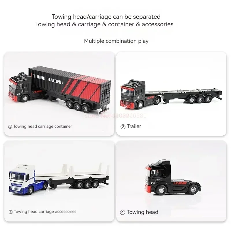 1/76 Turbo Racing C50-t Rtr Remote Control Micro Simulation Container Tractor Model Truck New Chassis Simulation Horn Rc Car Toy 5