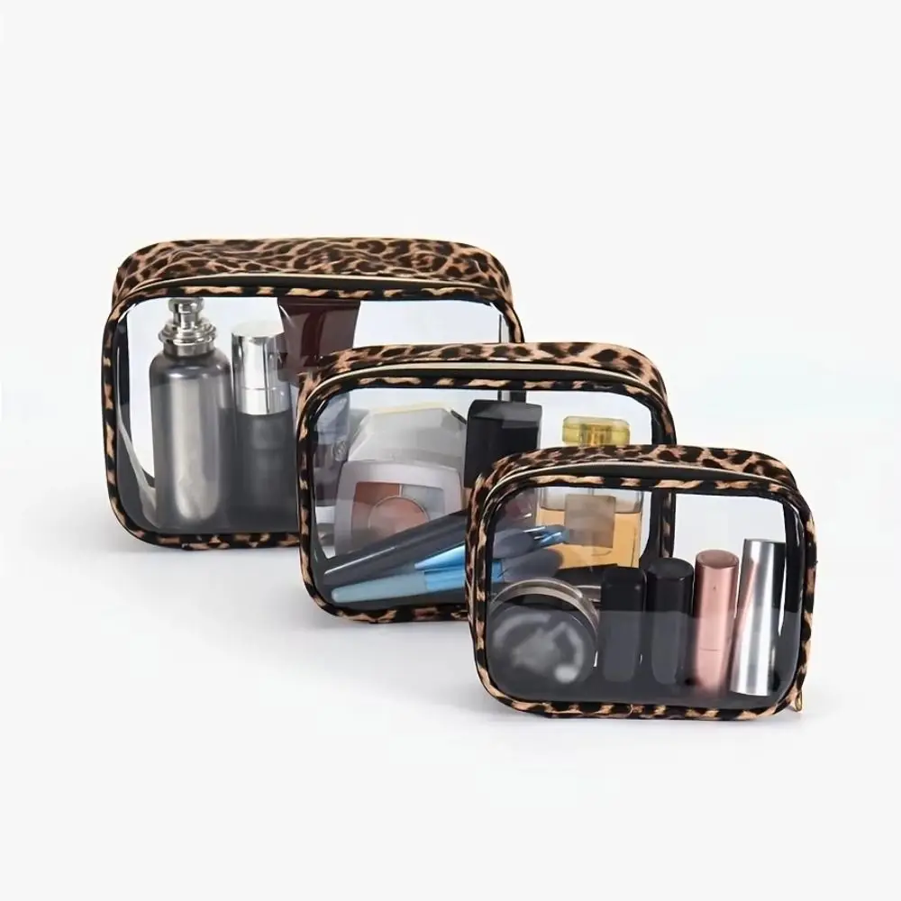 Fashion Leopard Print Makeup Bag Waterproof Transparent Travel Cosmetic Bag with Zipper Large Capacity Storage Bag