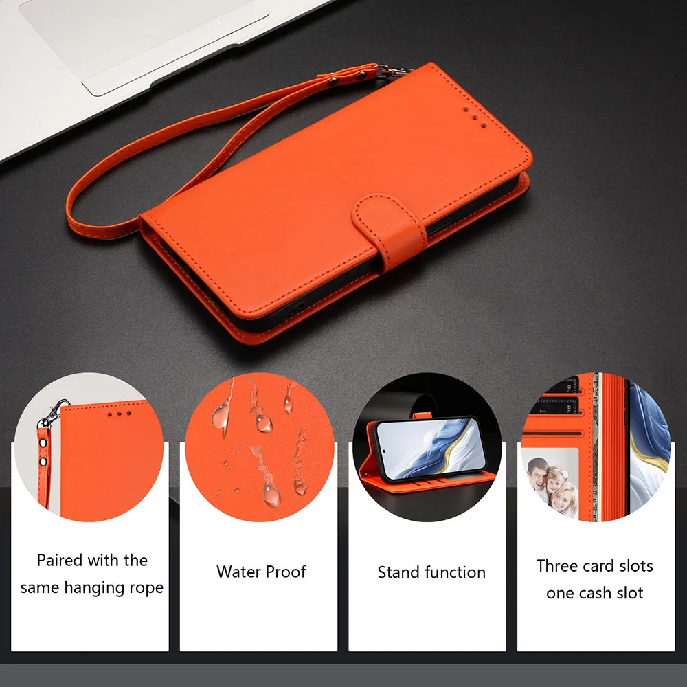 Stylish Leather Flip Wallet Phone Case - Elegant Design with Built-In Card Holder