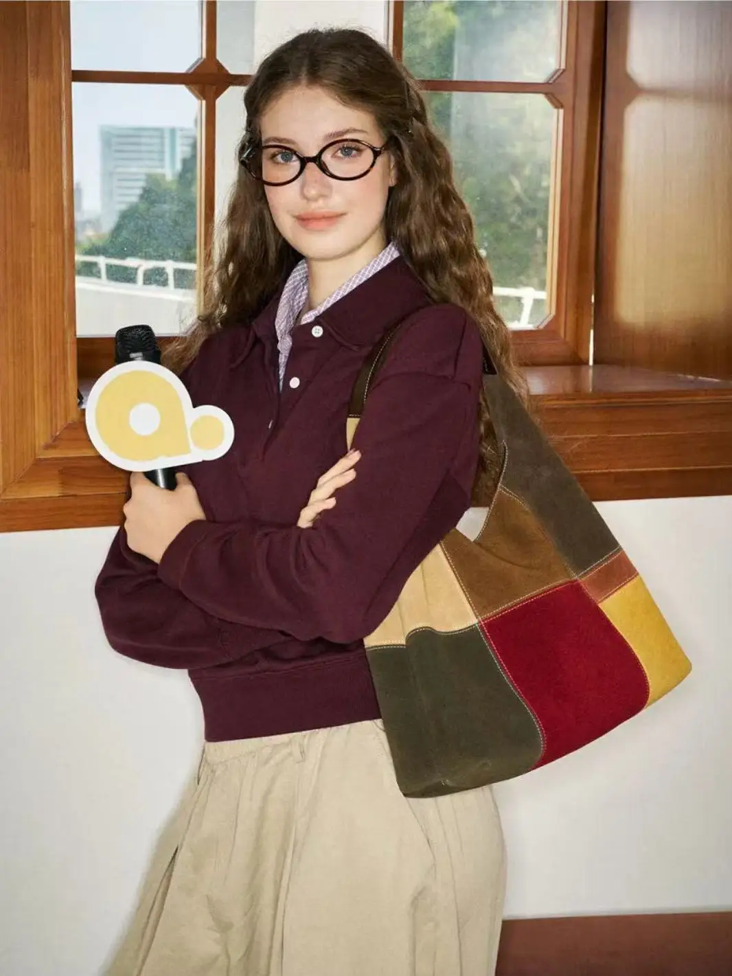 Fashionable Women's Bag Contrasting Canvas Bag Women's Large Capacity Retro Contrasting Splicing New Single Shoulder Handbag