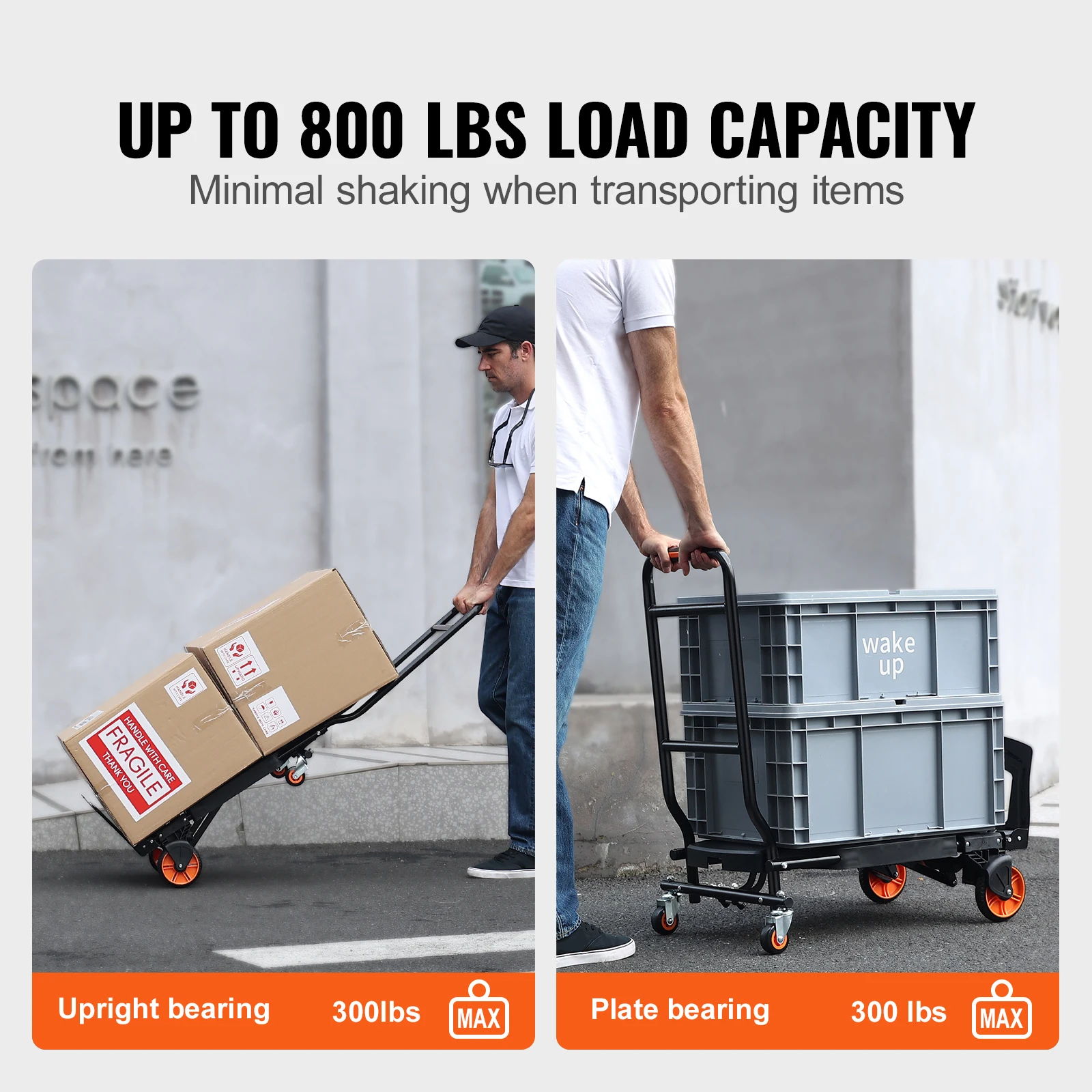 300lbs Folding Hand Truck 2in1 Aluminum Platform Cart Portable Telescopic Utility Dolly for Moving Shopping