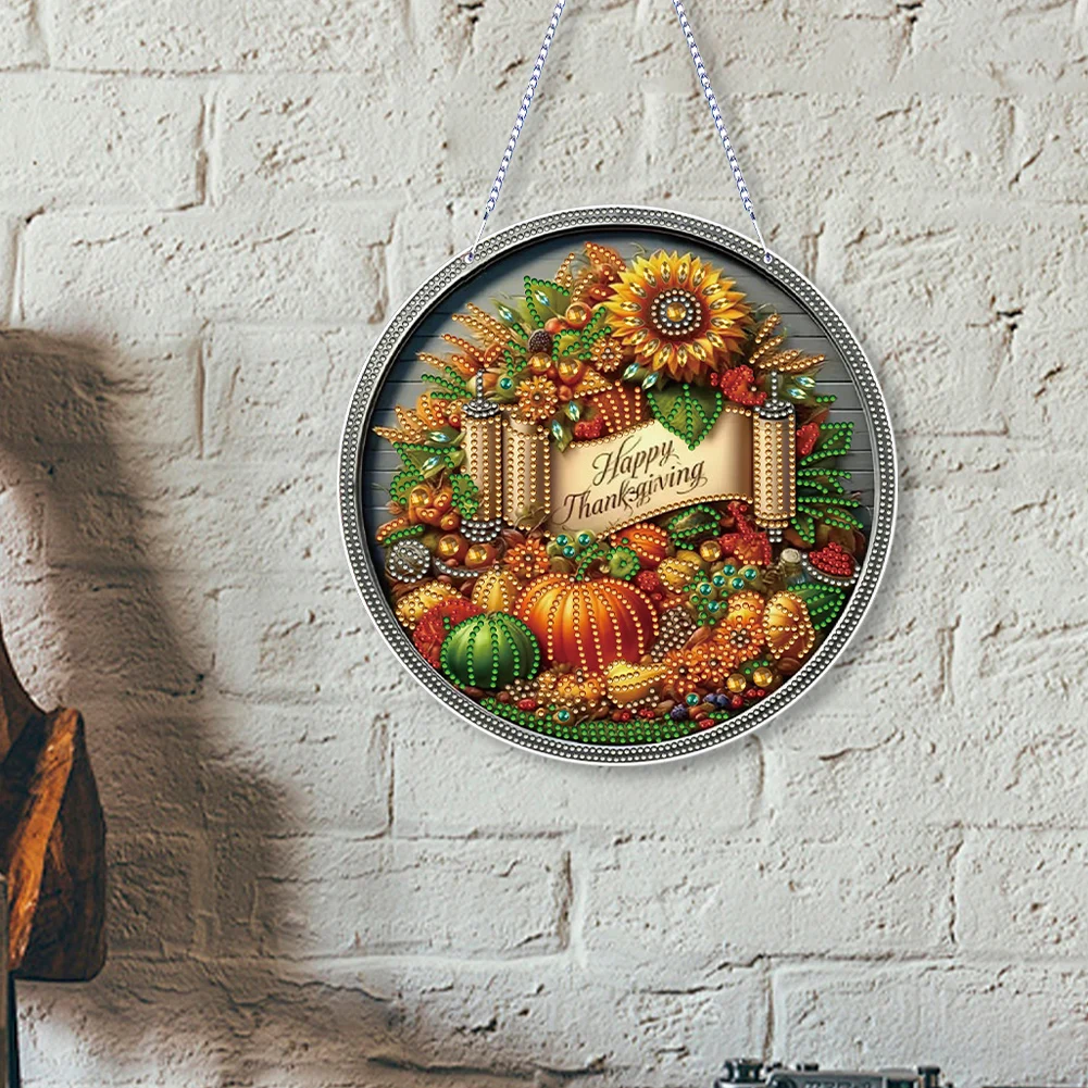 Thanksgiving Diamond Art Hanging Pendant Acrylic Diamond Painting Home Decor Diamond Painting Hanging Pendant for Window Decor