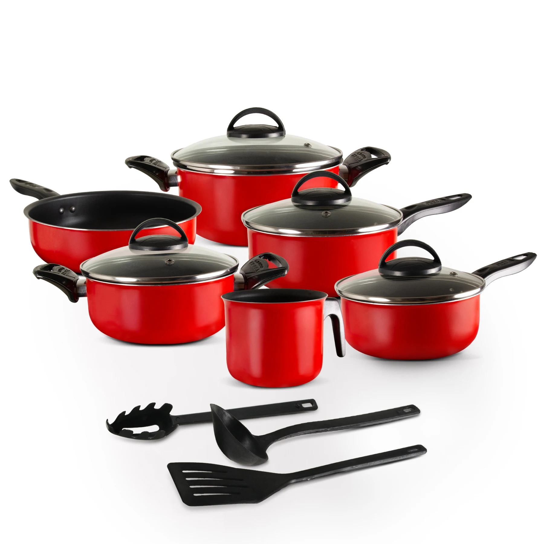 12 PC Red Non Stick Cookware Set with Cooking Utensils – R & B Import