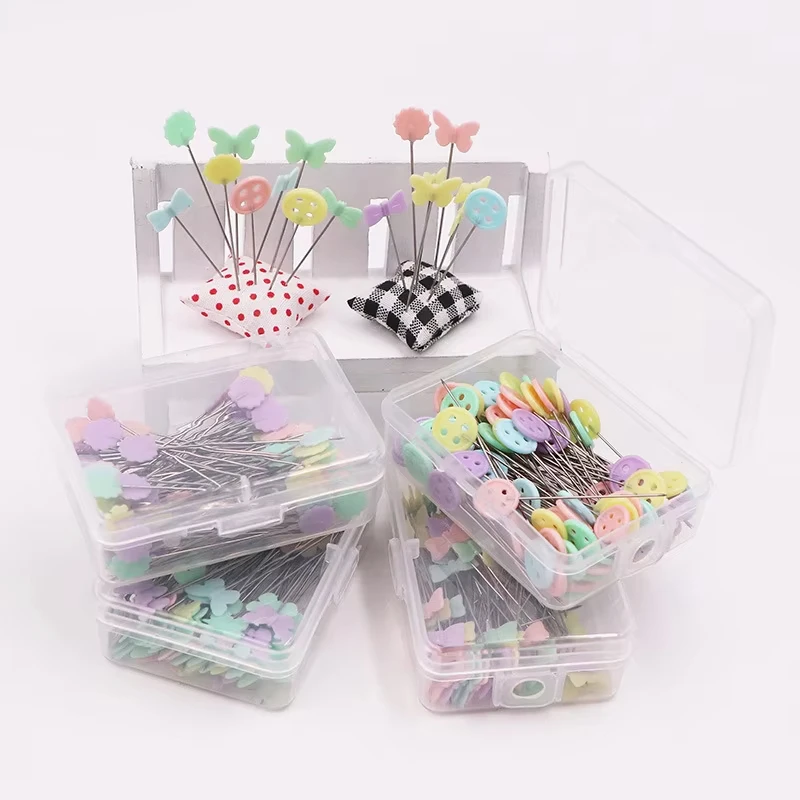 100개 컬러 재봉핀, 원단용 플랫 헤드 직핀, 보관함 포함, 재봉사, 재봉 프로젝트, DIY 공예용