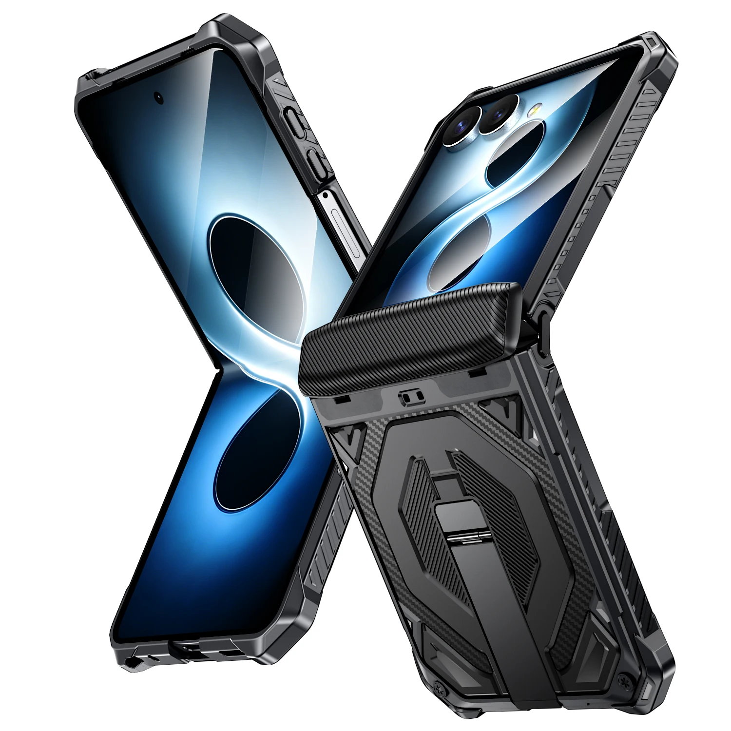 Rugged Shockproof Phone Case with Magnetic Stand and Hinge Protection