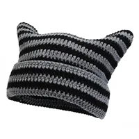 1pc Little Devil Striped Knitted Hat,big Head Circumference Knitted Hat,cute Cat Ears Pointed Hat,head Protector Hat for Parties - Image 4