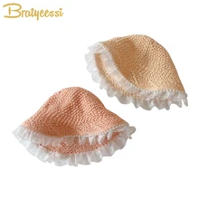 

Pearls Summer Kids Bucket Hat for Girls Panama Straw Children Cap Beach Sun Protection Baby Hat Princess Accessories for 2-5Y