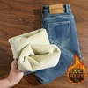2025 Autumn Winter Elegant High Waist Button Straight  Jeans Casual Female Jeans Casual Fashion Fleece Lined Thickened Trousers