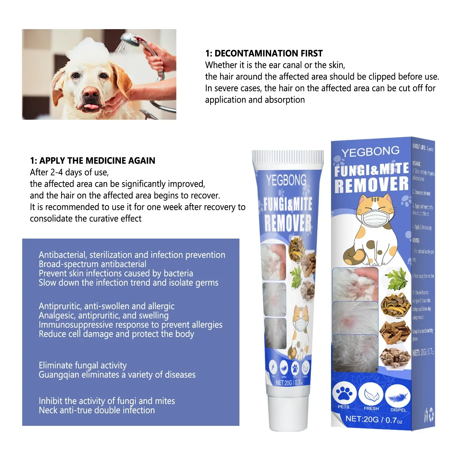 Pet Mite Removal Cream for External Use in Pet Dog Skin, Relieving Itching, Cat Fungus, Mite Removal, and Cat Tinea Care