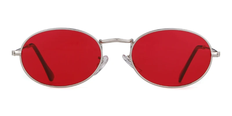 Retro Small Oval Sunglasses Men Women Brand Design Pink Red Lens