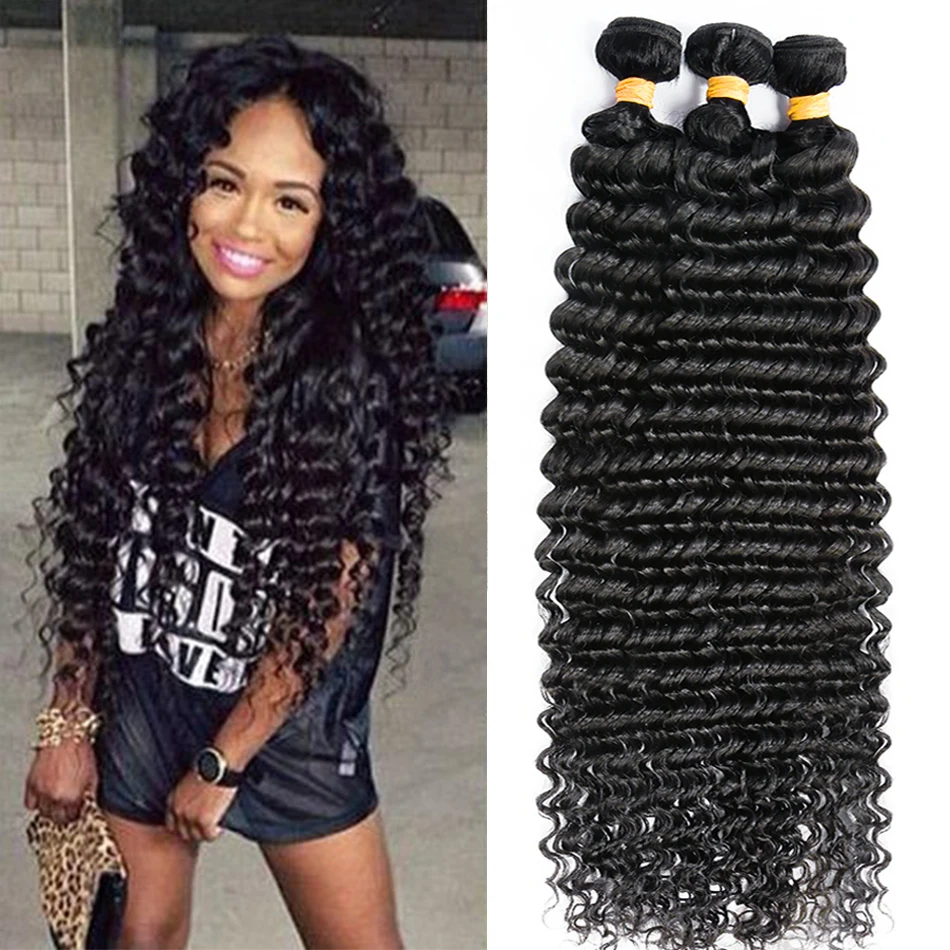 30Inch Indian Deep Wave Human Hair Bundles Unprocessed Raw Virgin Weave Extensions