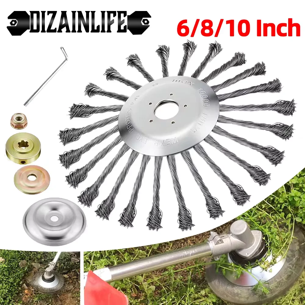 10 Inch Steel Wire Wheel Brush Universal Garden Grass Trimmer Head Removal Rust Weed Brush Cutter Head Lawn Mower Cutter