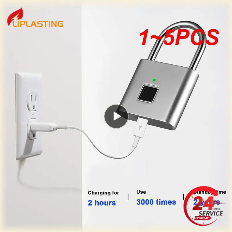 

1~5PCS Silver Fingerprint Lock Smart Padlock Thumbprint Door Padlocks Portable Anti-Theft Fingerprint Lock for Bag Drawer