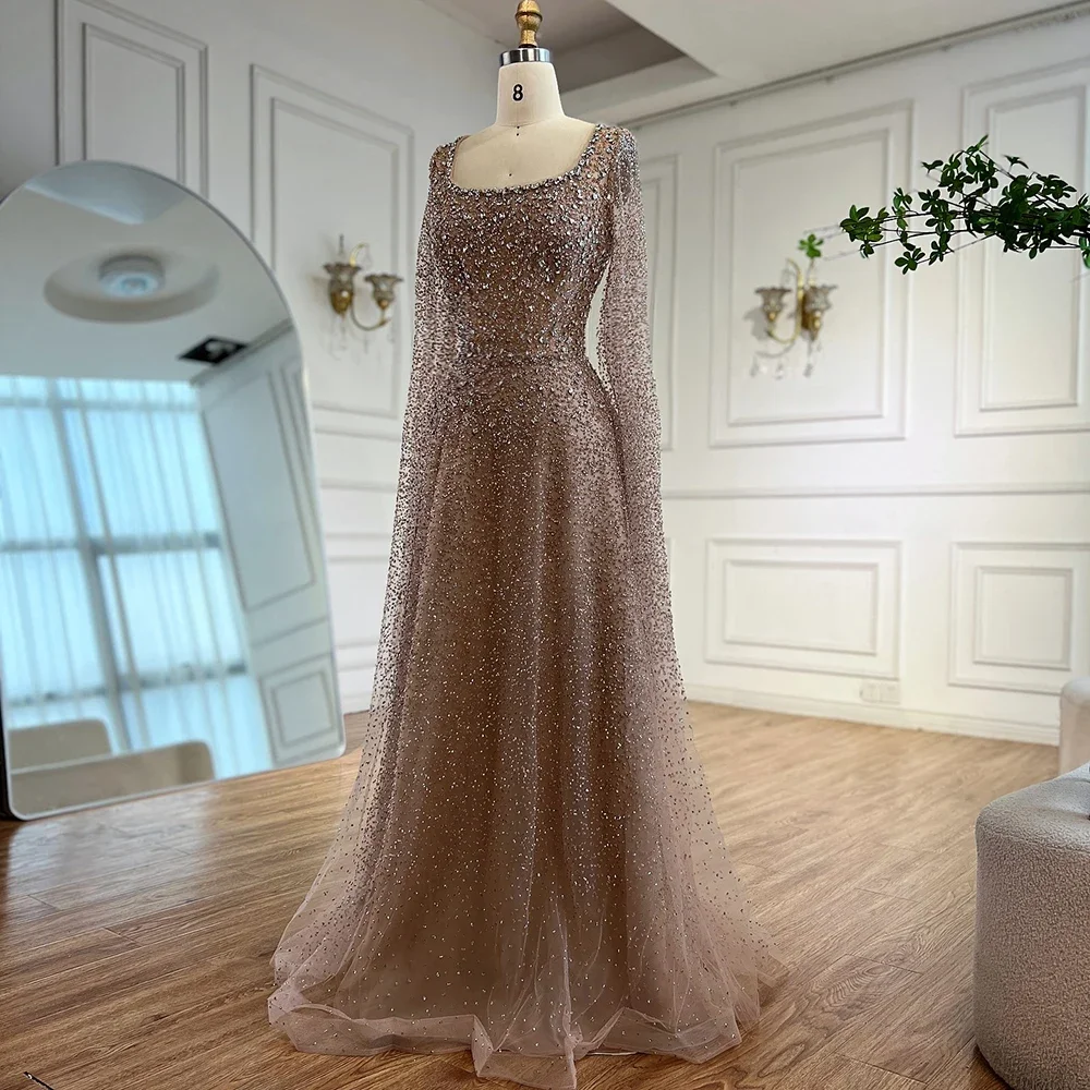 mocha color formal dress Luxury Purple Strapless Beaded Evening Dress with Scarf SS753 – DreamyVow main image 0