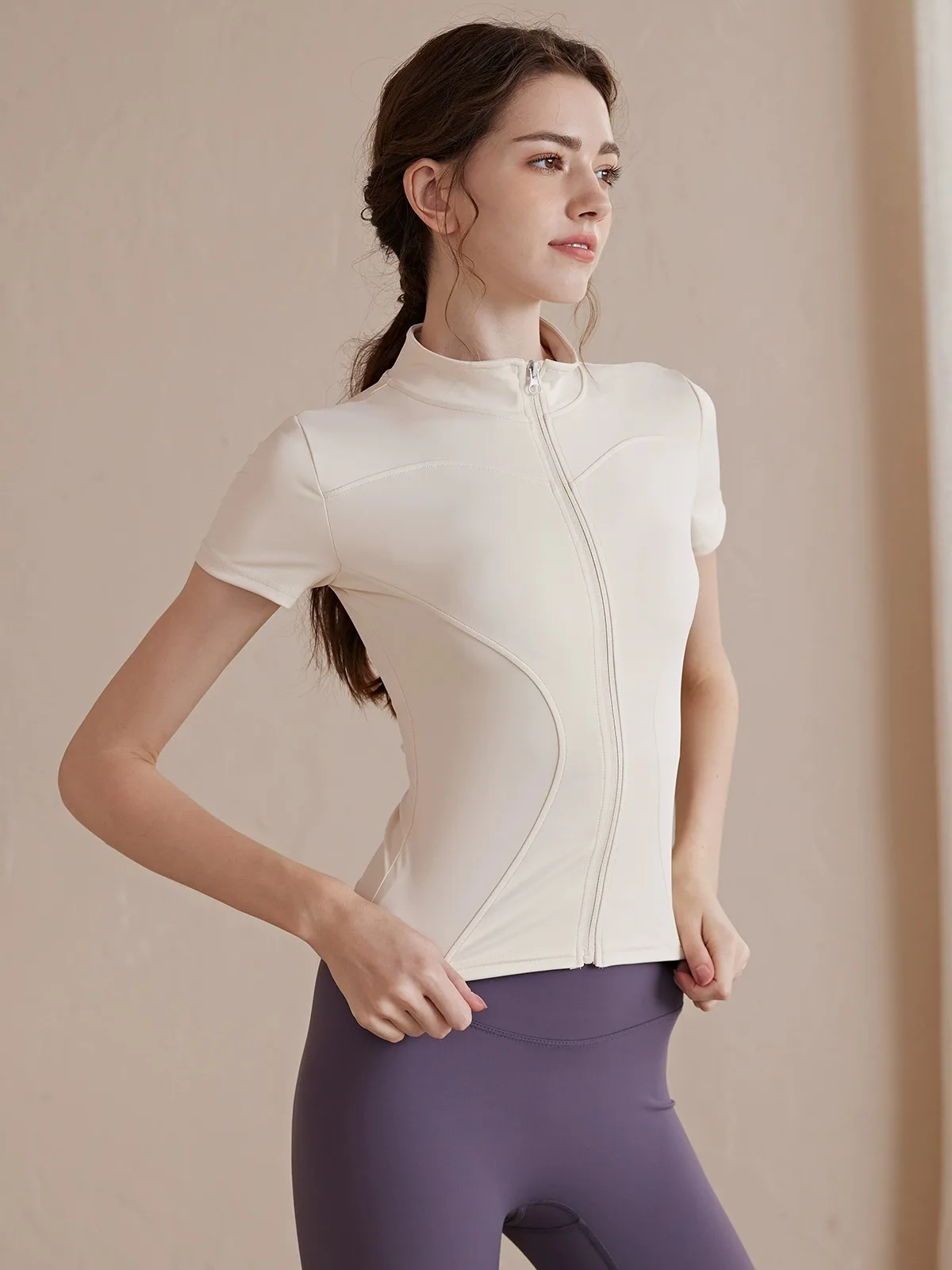 GymHUB running casual skinny slim full zipper stand collar yoga fitness short sleeve sports coat