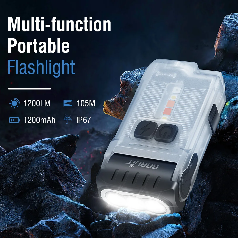 Description Picture 2 of itemBORUiT V15 EDC Flashlight 1200LM LED Fluorescence Keychain Work Light With Magnet Type-C Rechargeable Camping Pocket Lantern