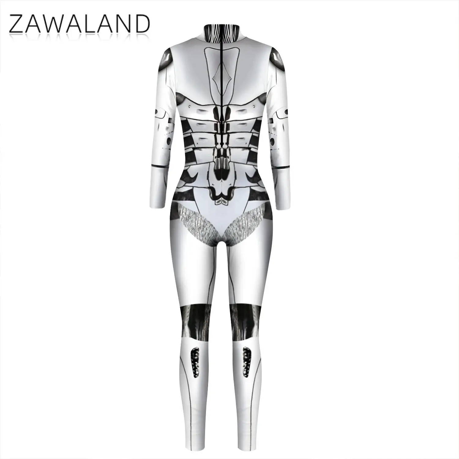 Zawaland punk Women Sexy Slim Robot Punk Catsuit Jumpsuit Women Cosplay Carnival Performance Costume Purim Fancy Dress