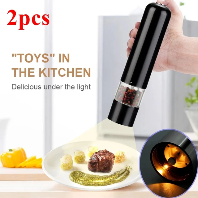 2Pcs Electric Salt And Pepper Grinder With Adjustable Coarseness Refillable  Mill Battery Powered Kitchen Automatic Gadget - AliExpress