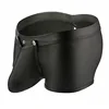 PU Leather Men's Boxer Shorts Sexy Big Penis Pouch Gay Underwear Low Waist Buttons Back Open Erotic Boxers Hollow Out Underpants 3