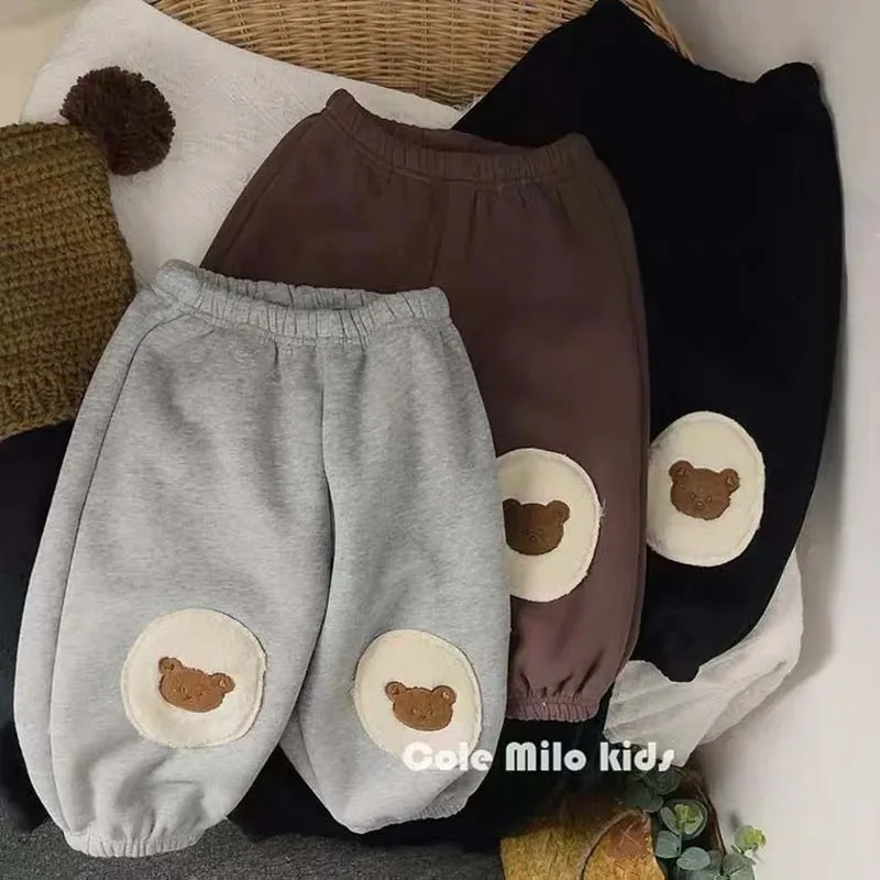Baby Trousers Cotton Pants Winter Plush Bear Thicken For Toddler Boys Girls