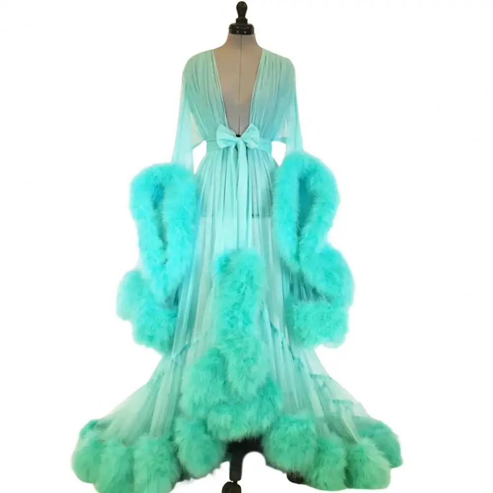 

Chic Sleeping Gown Homewear Nightgrown Solid Color Soft Mesh Fluffy Nightgrown Pornographic