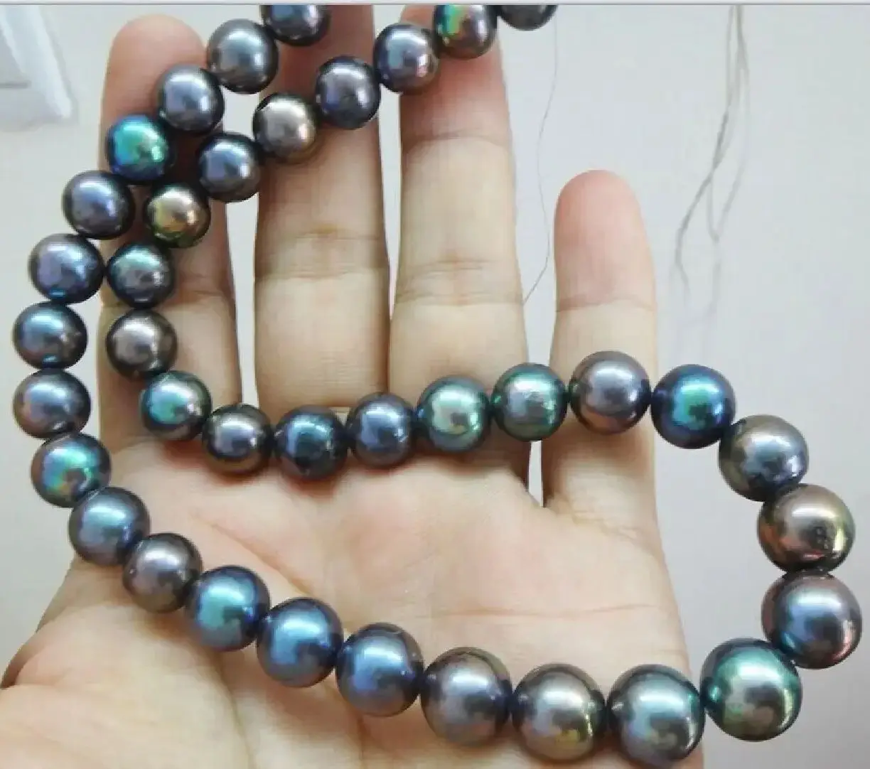 

NEW 18'AAA 8 -9MM TAHITIAN BLACK PEARL NECKLACE 925silver WHITE GOLD