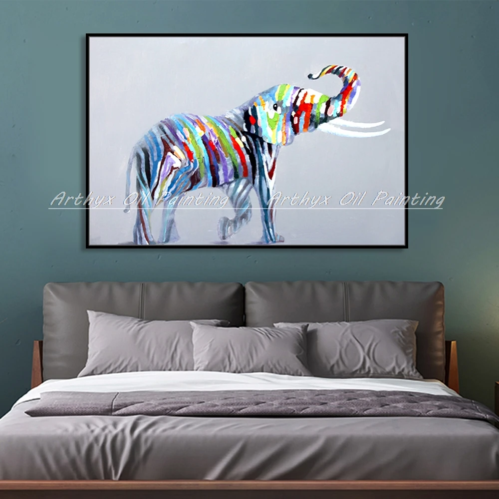 

Arthyx,Hand-Painted Elephant Animals Oil Painting On Canvas,Home Decoration Modern Abstract Pop Art Wall Picture For Living Room