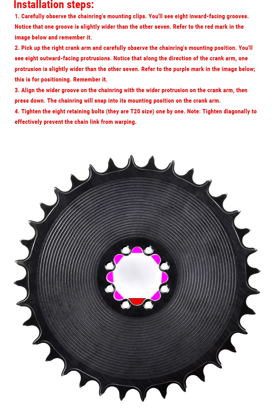 GOLDIX 8-Bolzen-Fahrradkettenblatt, breite und schmale Zähne, AERO-Kettenblatt, CNC-Hohlschneidbearbeitung für SRAM 8-Bolzen-Kurbelgarnitur – Detail 7