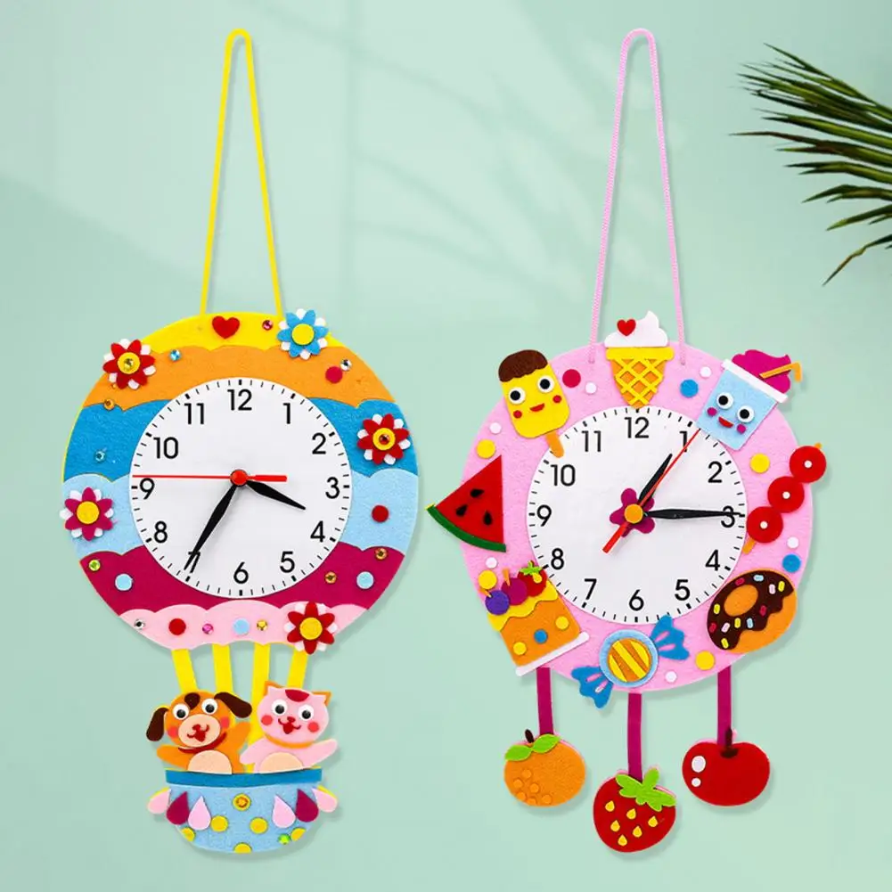

Kids Diy Toy Children's Diy Non-woven Clock Toy Handmade Cartoon Teaching Clock for Cognitive Education Birthday Gift for Kids